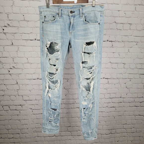Rag & Bone Blue The Dre Distressed Light Wash Mid Rise Jeans USA Size 28 (33x31) - Picture 1 of 16